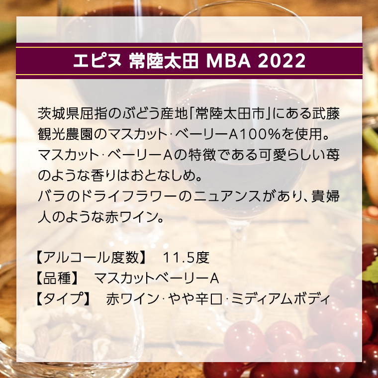 【 数量限定 】「 エピヌ 」 常陸太田 MBA 2022 茨城県産 牛久醸造場 日本ワイン 赤ワイン マスカット・ベーリー 750ml × 1本 やや辛口 ミディアムボディ お酒 贈り物