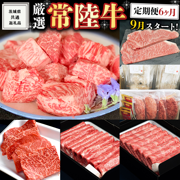 《 定期便　9月スタート 》  厳選 『 常陸牛 』 6ヶ月セット ( 茨城県共通返礼品 ) A5 A4 肉 焼肉 国産 霜降 サーロイン もも ハンバーグ ステーキ すき焼き しゃぶしゃぶ