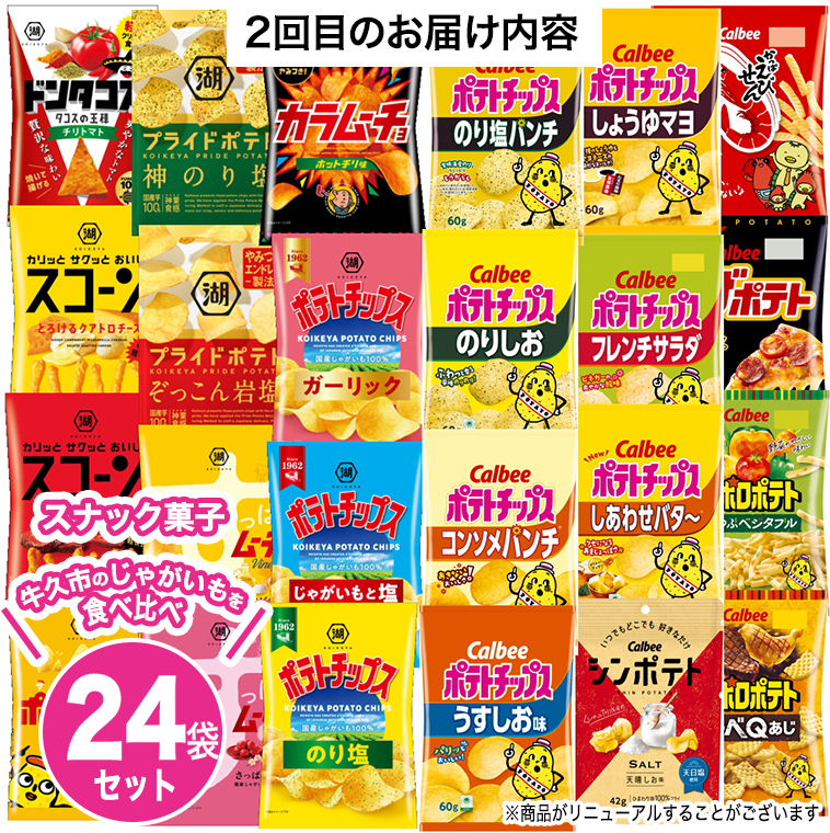 【 人気スナック菓子 3ヶ月 定期便 】 カルビー 湖池屋 人気 24種 詰め合わせ バラエティ セット カルビー 湖池屋 ポテチ スナック菓子 ( お楽しみ 24袋 ) BIGBAG 堅あげポテト ( 3種 各4袋 ) のりしお コンソメパンチ うすしお ブラックペッパー 焼きのり お菓子 おかし 大量 スナック おつまみ ジャガイモ じゃがいも まとめ買い 定期便 頒布会 数量限定