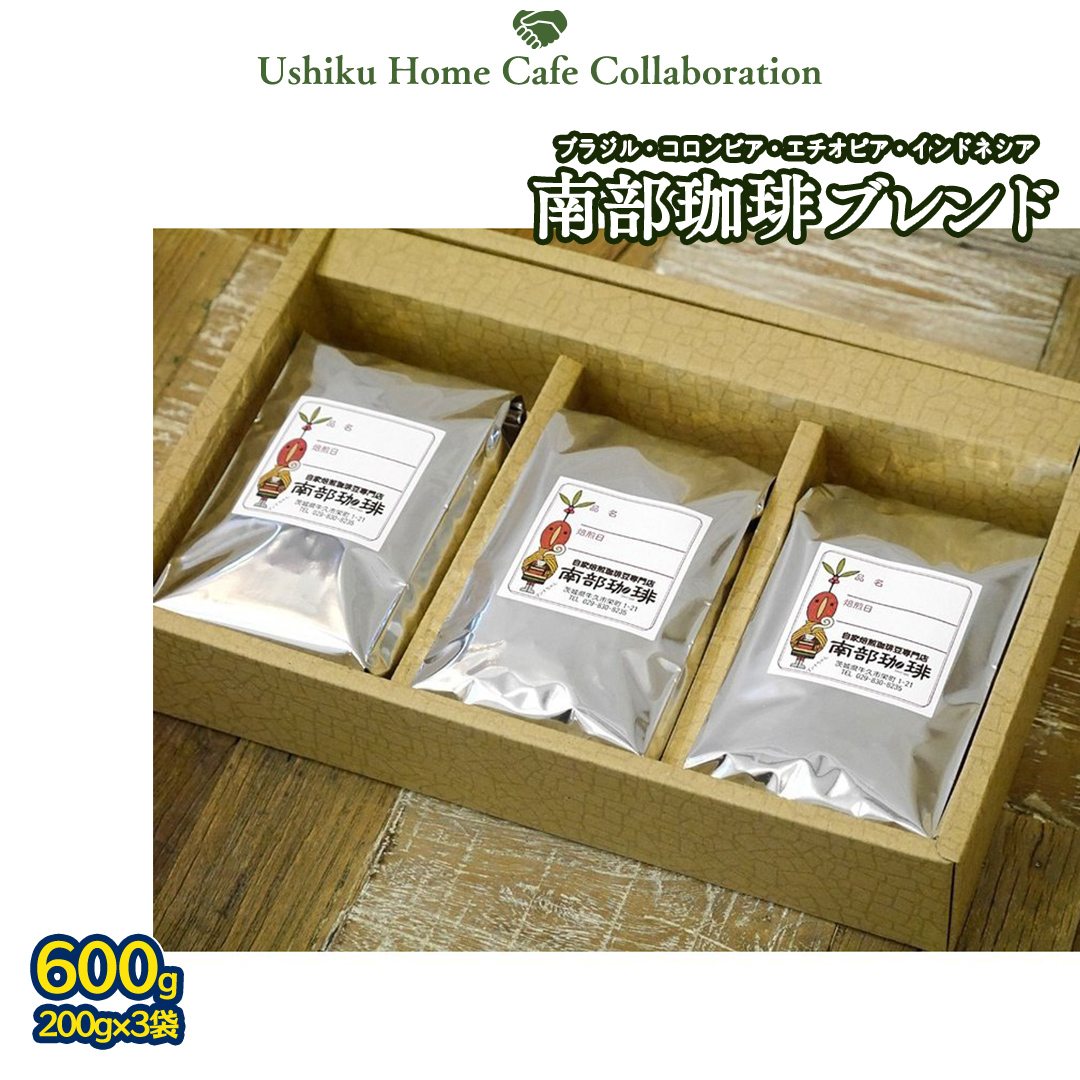 【牛久市限定コラボ】 南部珈琲 ブレンド 200g × 3袋 ＆ おまかせ ベーグル 8個 コーヒー豆 600ｇ コーヒー ブレンド 焙煎 おすすめ セット 詰合せ 食べ比べ bagel 食感 冷凍 パン しっとり もっちり おしゃれ まとめ買い お取り寄せグルメ