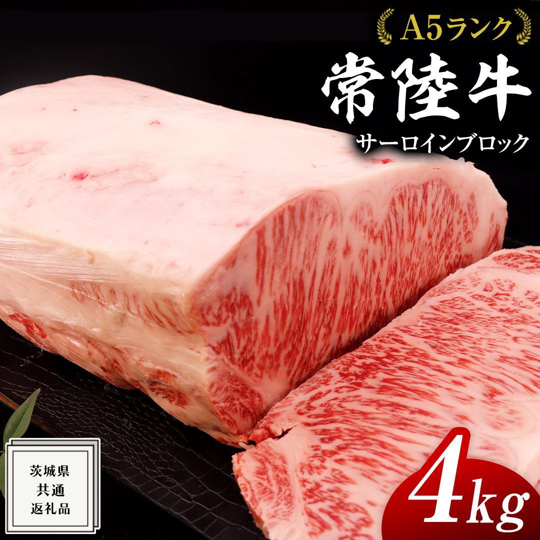 常陸牛 A5 等級 サーロイン ブロック 4kg ( 茨城県共通返礼品 ) 黒毛和牛 国産 業務用 大量 ブロック肉 塊 お肉 肉 A5ランク ブランド牛 牛肉 ひたち牛 ブランド和牛 ステーキ用