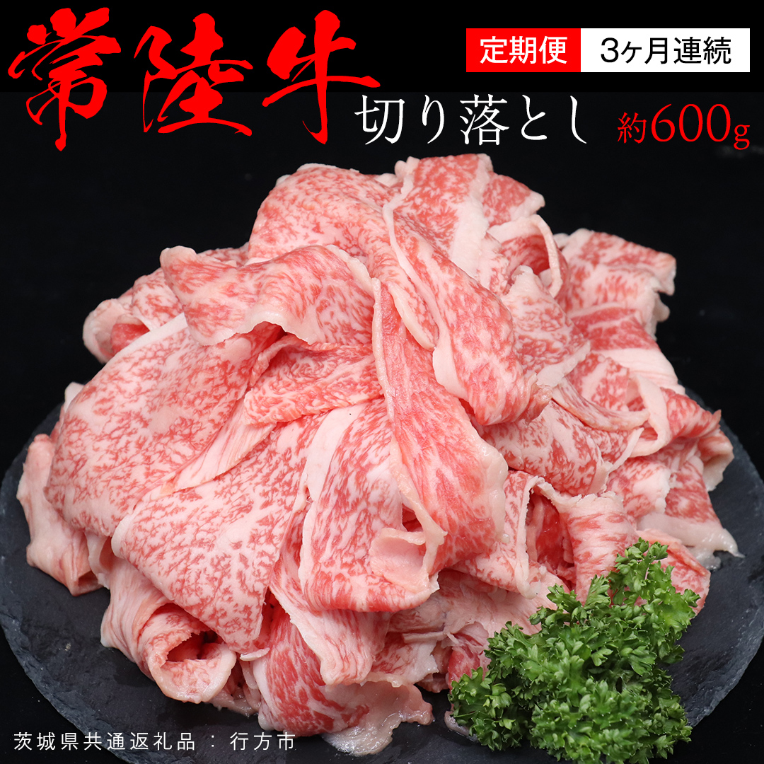 【 3ヶ月 連続 定期便 】常陸牛 切り落とし 約 600g （茨城県共通返礼品：行方市） ひたちぎゅう 黒毛和牛 牛肉 ひたち牛 ブランド牛 切り落し 切落し