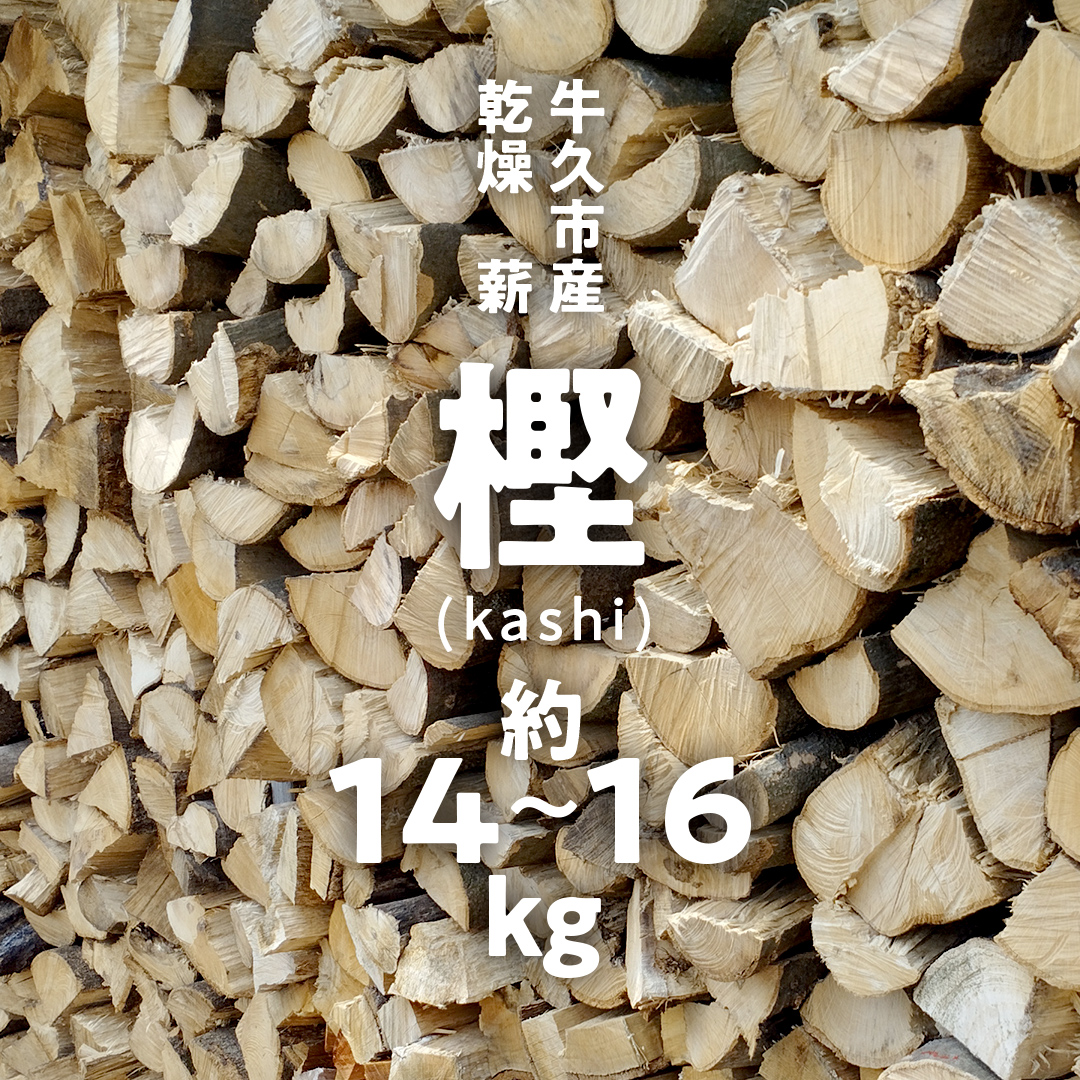 牛久市産 乾燥 薪 樫 ( かし ) 約14kg～16kg 天然木 マキ 乾燥薪 広葉樹 キャンプ アウトドア 焚火 焚き火 薪ストーブ 暖炉 たき火 野外 屋外 バーベキュー薪 ピザ窯の薪 グリル焼