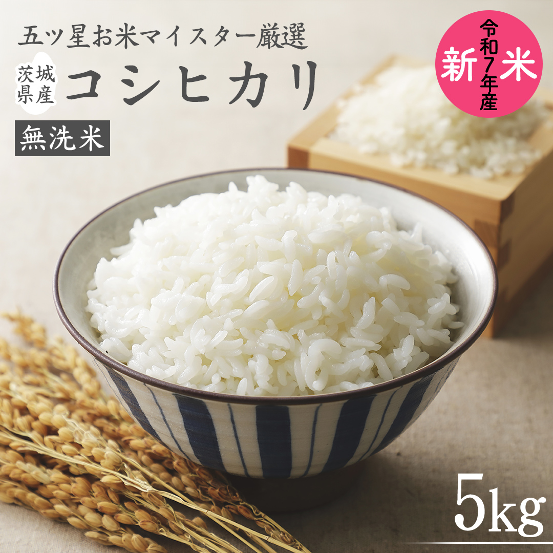 《 令和7年産 》 茨城県産 無洗米 コシヒカリ ( 5kg × 1袋 )  期間限定 こしひかり 米 コメ こめ 五ツ星 高品質 白米 精米 時短 単一米