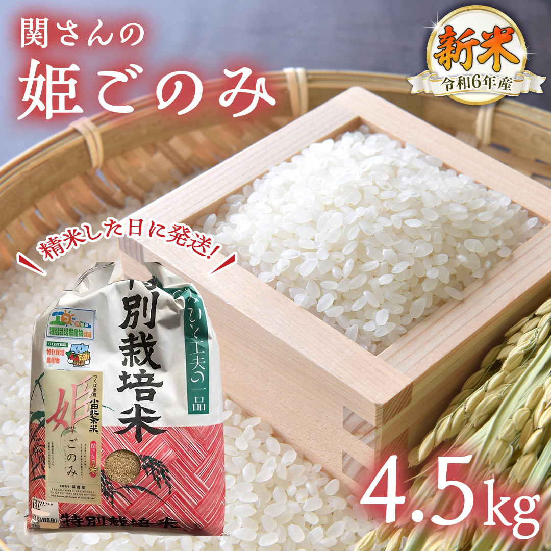 令和6年産【精米日出荷】みずほの村市場牛久店　関さんの「姫ごのみ」 4.5kg 特別栽培農産物 認定米 新米