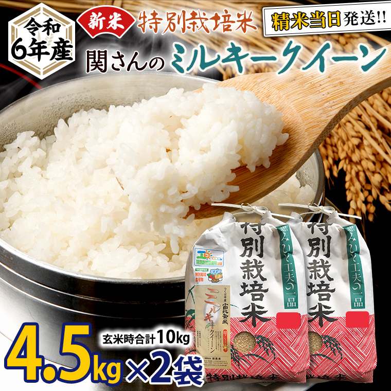 《 特別栽培米 》 令和6年産 精米日出荷 関さんの「 ミルキークイーン 」 4.5kg × 2袋 ( 玄米時 10kg ) 新鮮 精米 米 こめ コメ 特別栽培農産物 認定米 新米