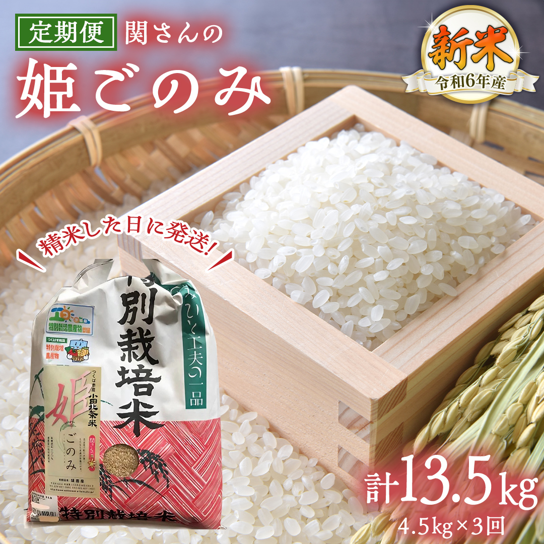 【 定期便 3ヶ月 連続 】【精米日出荷】 令和6年産 関さん「姫ごのみ」 4.5kg 新鮮 米 特別栽培農産物 認定米 お米 白米 精米 ひめごのみ 令和6年産 新米