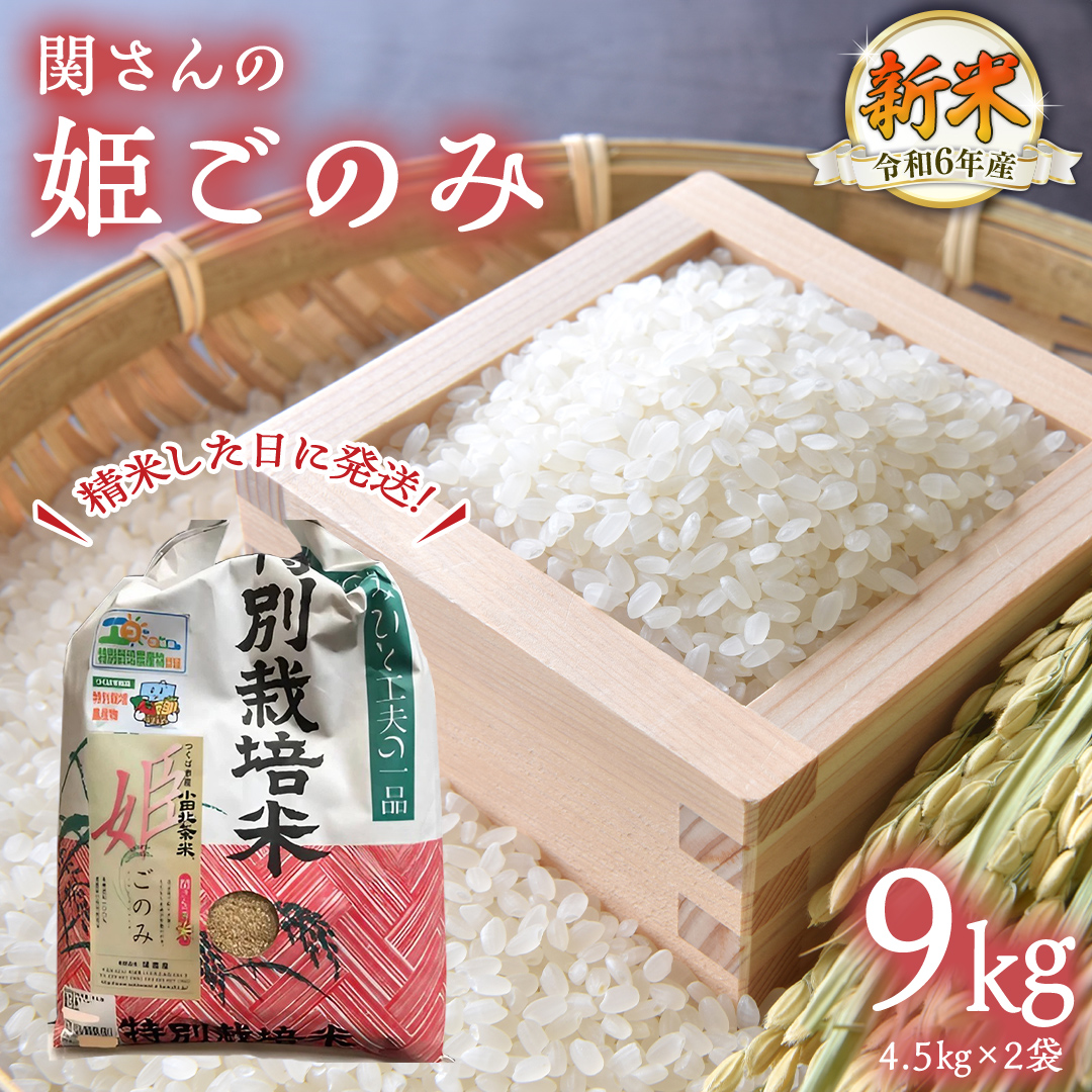 【精米日出荷】みずほの村市場牛久店 関さんの「 姫ごのみ 」4.5kg×2袋 新鮮 米 特別栽培農産物 認定米 お米 白米 精米 ひめごのみ 令和6年産 新米