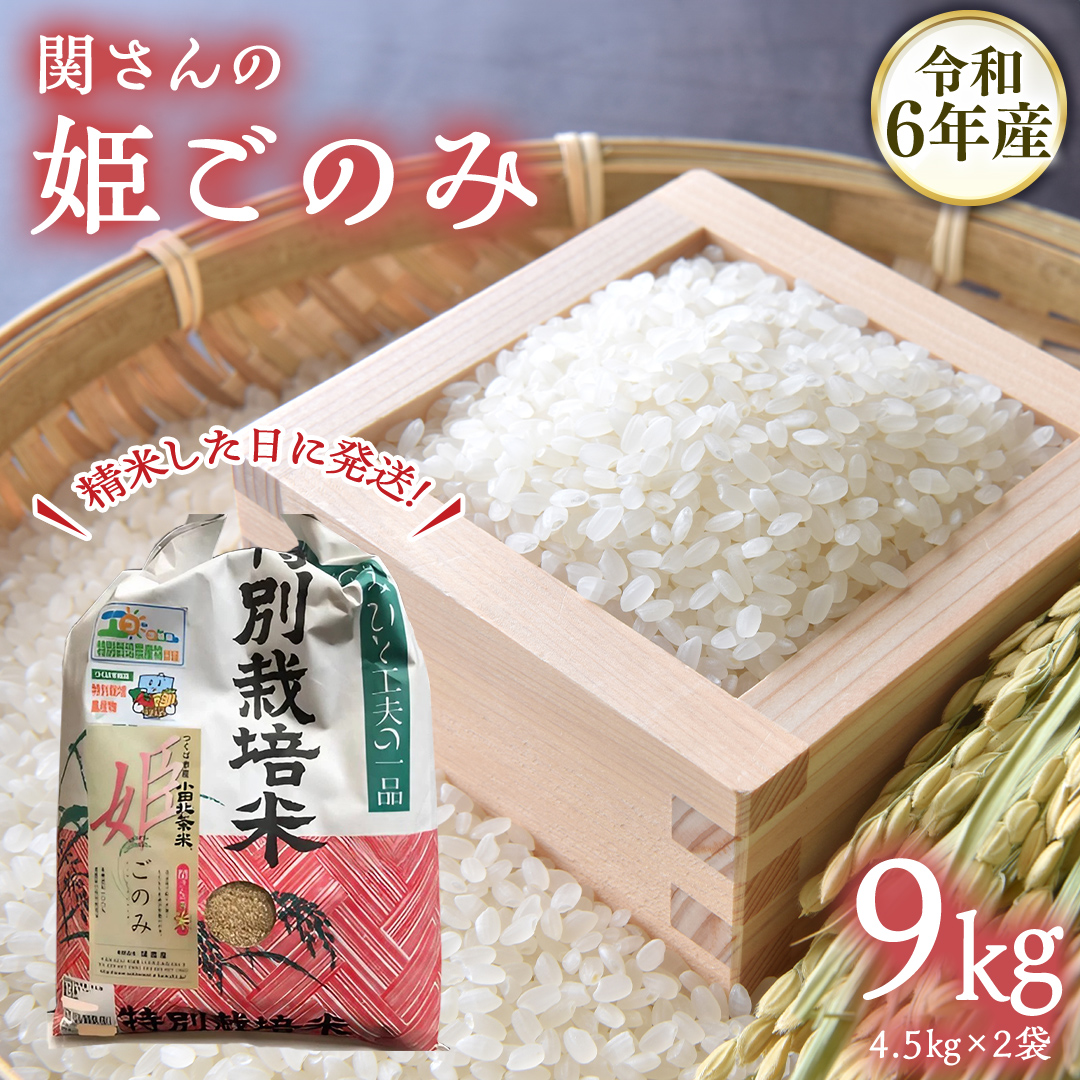 【精米日出荷】みずほの村市場牛久店 関さんの「 姫ごのみ 」4.5kg×2袋 新鮮 米 特別栽培農産物 認定米 お米 白米 精米 ひめごのみ 令和6年産