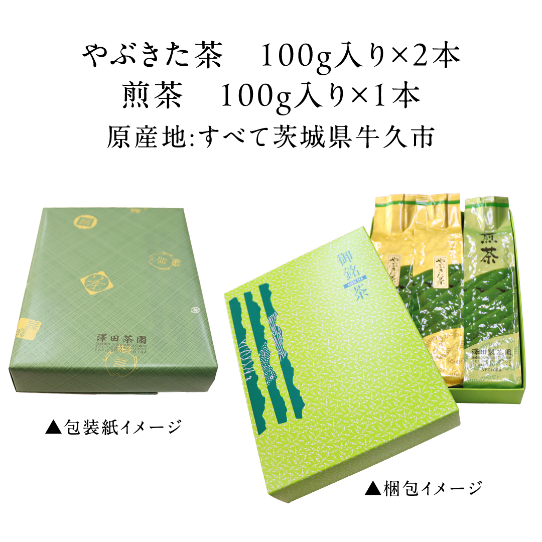 牛久産 お茶 ３品詰め合わせ 煎茶 やぶきた茶 飲み比べ 美味しい おいしい セット 詰め合わせ お取り寄せ 詰め合わせ お土産 贈り物 ギフト 国産 茨城 自家栽培 [AX008us]