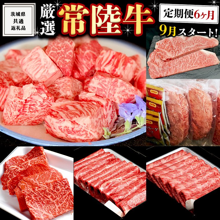 《 定期便　9月スタート 》  厳選 『 常陸牛 』 6ヶ月セット ( 茨城県共通返礼品 ) A5 A4 肉 焼肉 国産 霜降 サーロイン もも ハンバーグ ステーキ すき焼き しゃぶしゃぶ