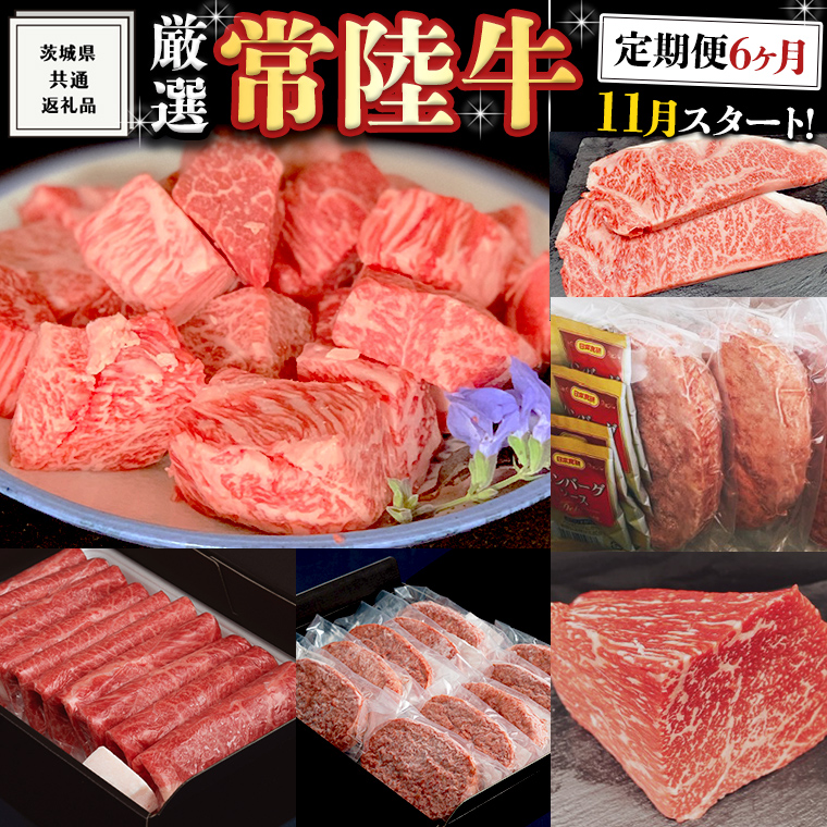 《 定期便 11月スタート 》 厳選 『 常陸牛 』 6ヶ月セット ( 茨城県共通返礼品 ) 肉 焼肉 国産 霜降 サーロイン もも ハンバーグ ステーキ すき焼き しゃぶしゃぶ