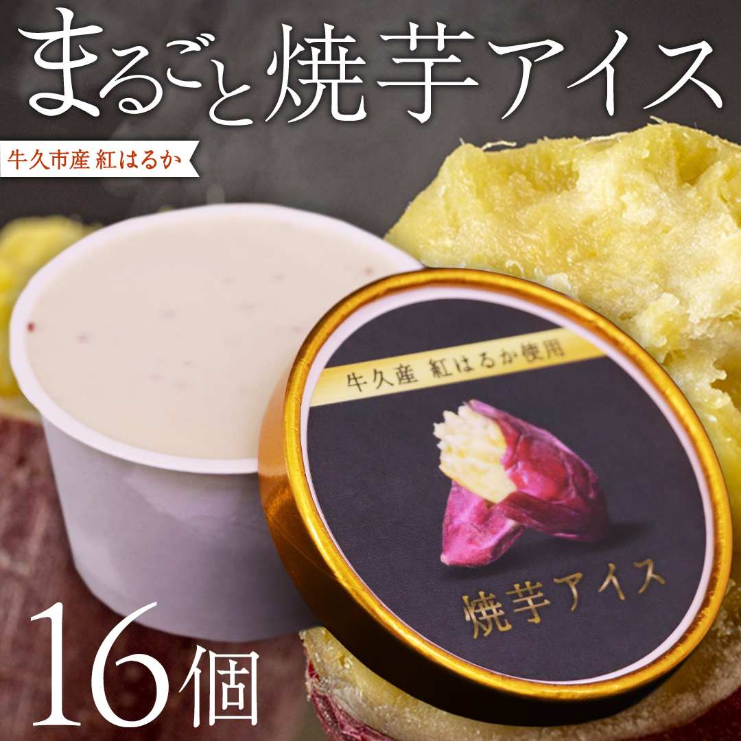 牛久市産 紅はるか 使用 焼き芋アイス 16個 入り アイスクリーム さつまいもスイーツ 焼き芋味 べにはるか 夏 アイス ギフト さつま芋 味 焼き芋 味 サツマイモ 冷凍 贈り物