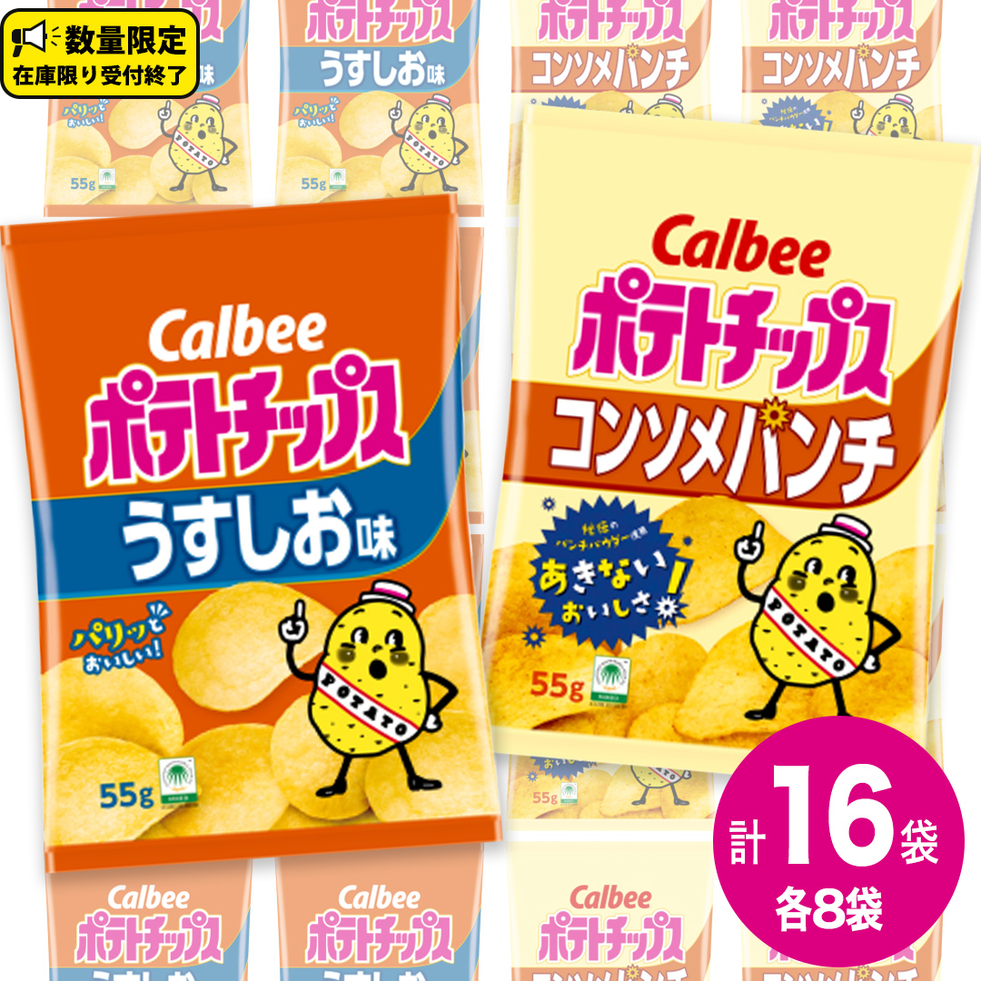カルビー ポテトチップス レギュラー サイズ 2種類 詰め合わせ 16袋（ うすしお ／ コンソメ ）