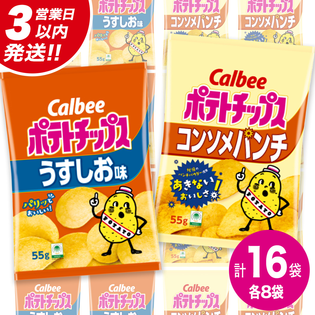 【最短3営業日！スピード発送】 カルビー ポテトチップス レギュラー サイズ 2種類 詰め合わせ 16袋（ うすしお ／ コンソメ ）