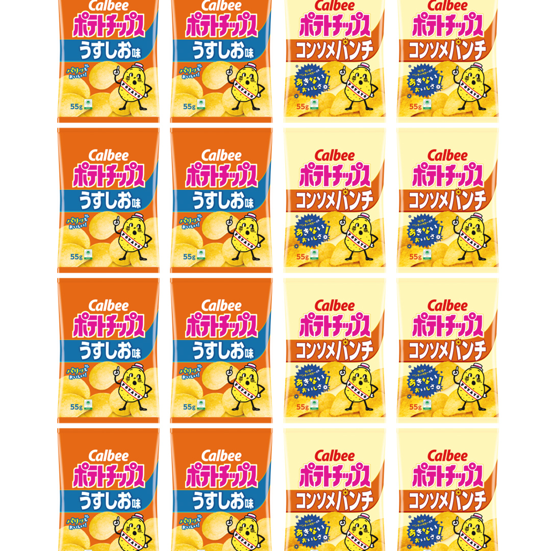 カルビー ポテトチップス レギュラー サイズ 2種類 詰め合わせ 16袋（ うすしお ／ コンソメ ）