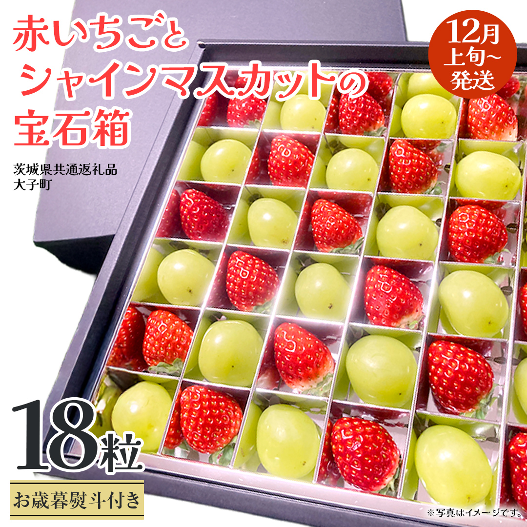 【 お歳暮 熨斗付き 】 赤いちご と シャインマスカット の宝石箱 18粒【2025年12月上旬発送開始】(茨城県共通返礼品：大子町) いちご マスカット 果物 フルーツ 旬 季節限定 期間限定 贈答用 ギフト 贈り物