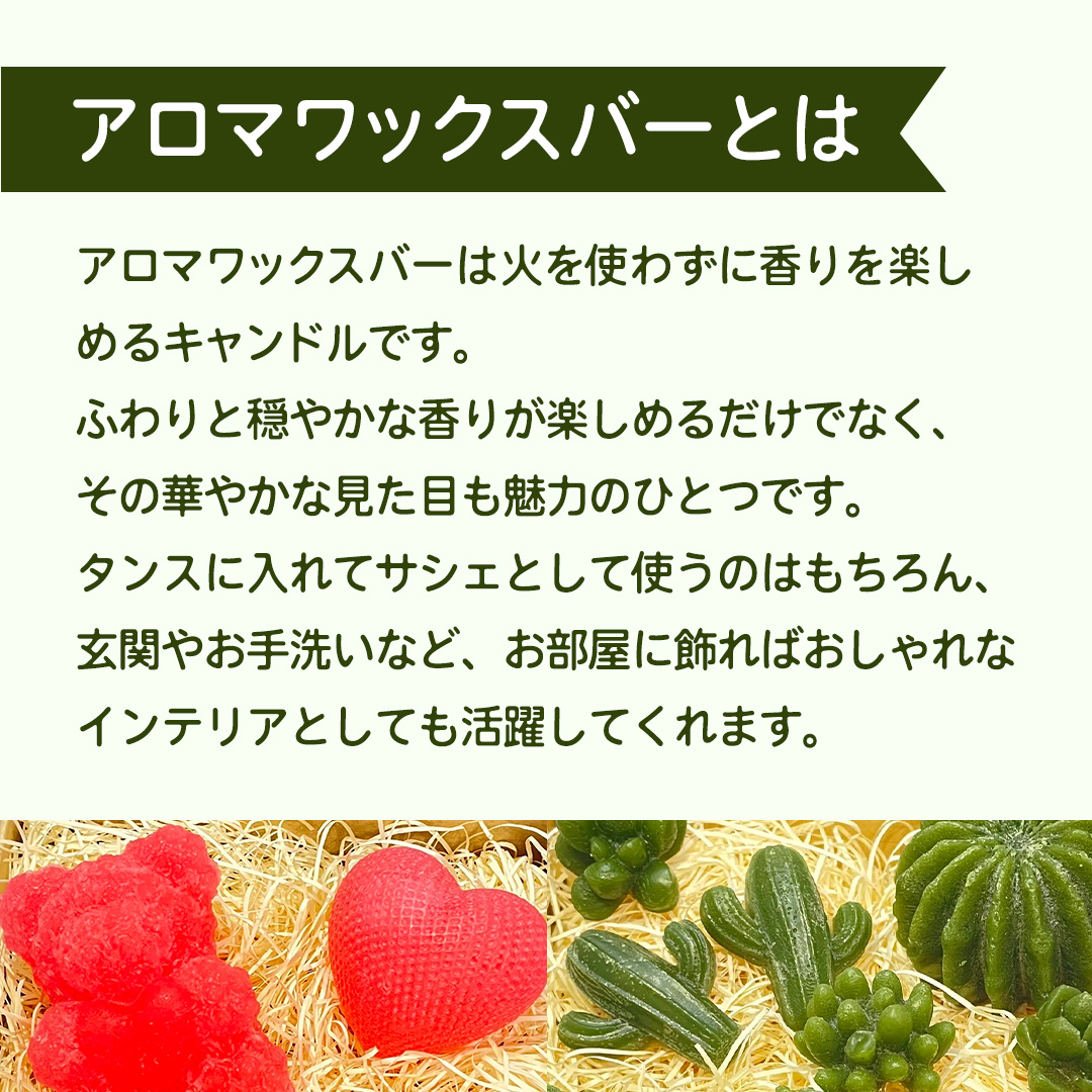 アロマワックスバー サボテンファミリー 9点セット ( スイートオレンジ / 緑色 ) アロマ キャンドル リラックス リラクゼーション 癒し 香り 香水 フレグランス 芳香 質の高い 睡眠 抗菌作用 空気清浄 サボテン さぼてん マスコット インテリア 雑貨