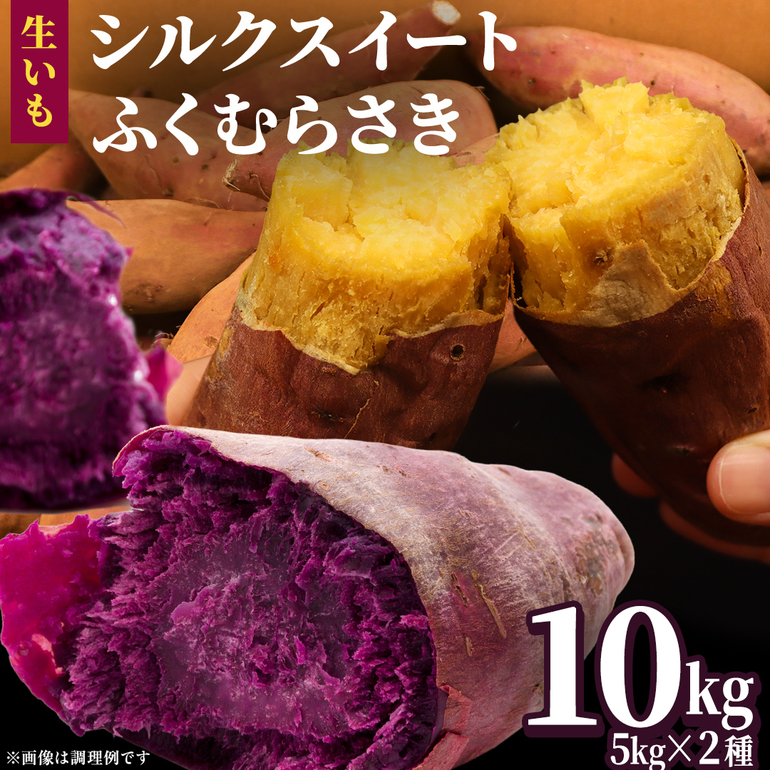 さつまいも 【 シルクスイート ・ ふくむらさき 】 5kg ( 箱込 )の 2箱セット さつまいも 詰合せ 国産 農園 野菜 サツマイモ 芋 期間限定 デザート スイーツ おやつ 料理 味噌汁 煮物 生芋
