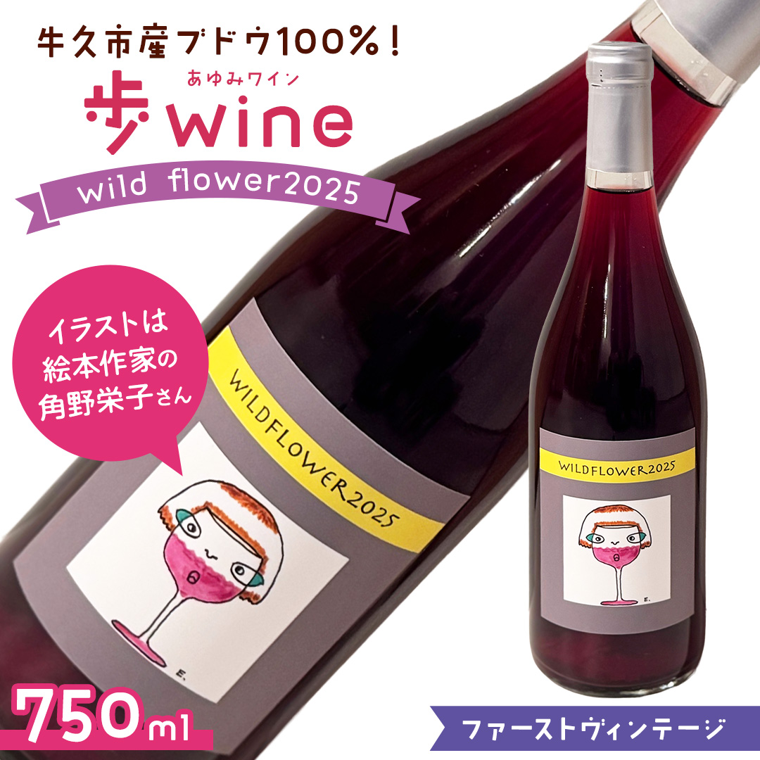 歩wine wild flower2025 ( 750ml ) 日本ワイン 牛久市 ブドウ 自然派ワイン 無濾過 ファーストヴィンテージ マスカット・ベーリーA ビジュノワール メルロー バルベーラ ワイン 酒 赤ワイン わいん
