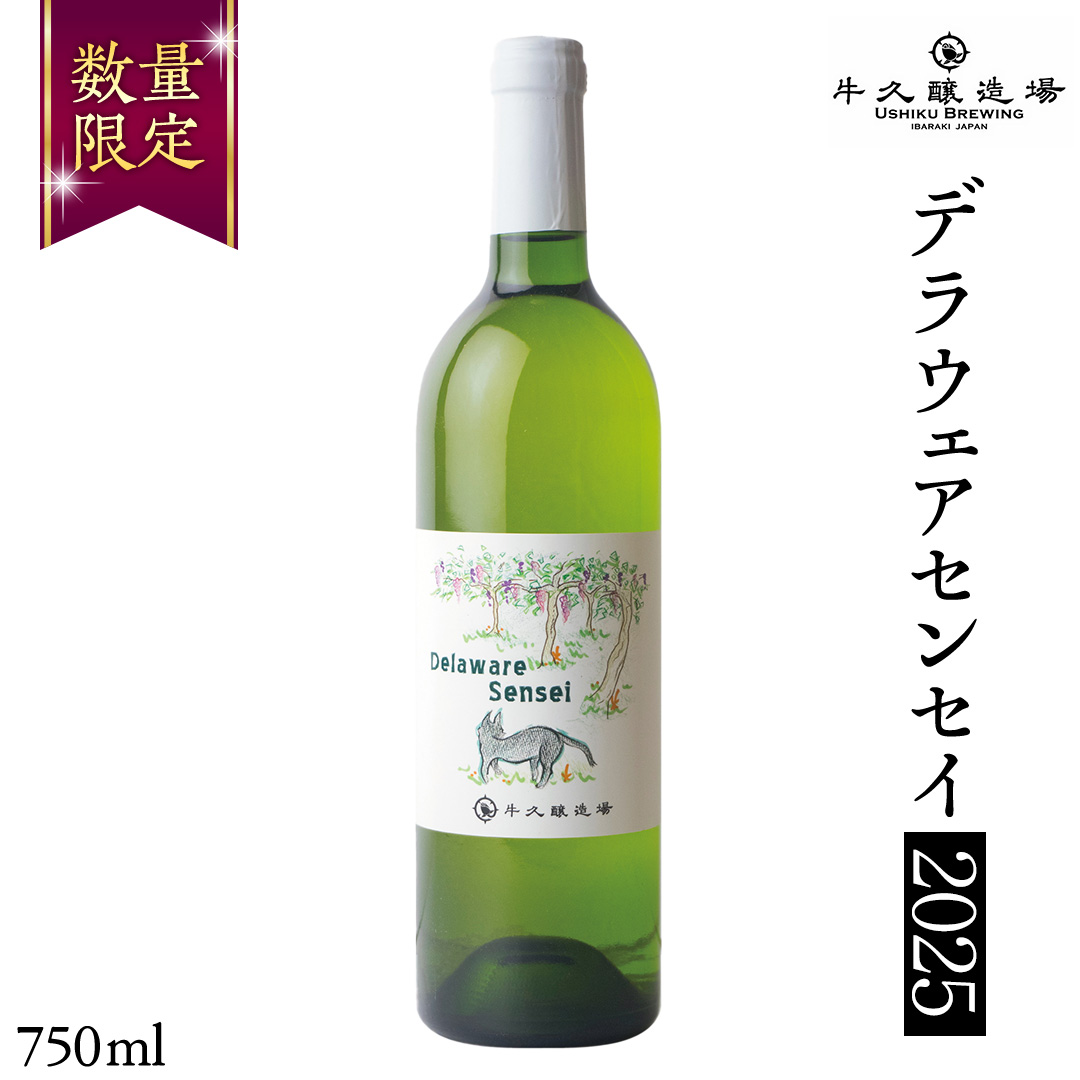 デラウェアセンセイ Delaware Sensei 2025 750ml×1本 茨城県産 牛久醸造場 日本ワイン ワイン 白ワイン 750ml ミディアムボディ お酒 贈り物 葡萄 ぶどう