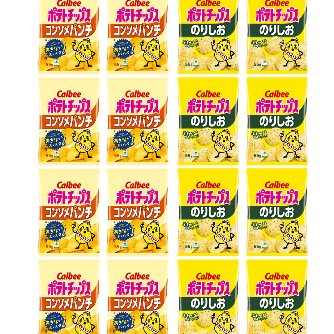 カルビー ポテトチップス レギュラー サイズ　2種類 詰め合わせ 16袋（ コンソメ ／ のりしお ） ポテチ お菓子 おかし 大量 スナック おつまみ ジャガイモ じゃがいも まとめ買い