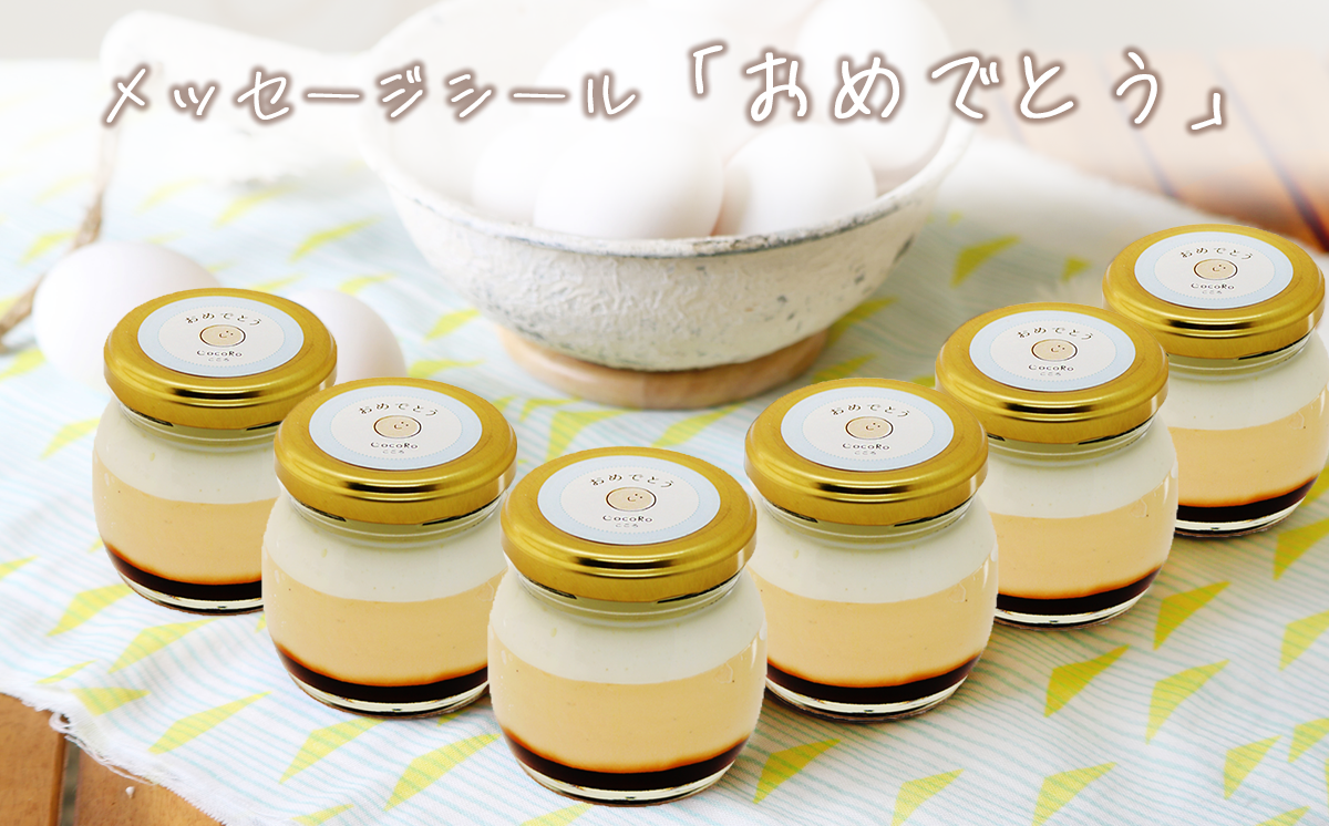 CocoRoプリン 6個セット（ ギフト包装 ＋ メッセージシール「おめでとう」 ）【 茨城県 つくば市 プリン スイーツ 生クリーム カスタードクリーム バニラ 牛乳 卵 国産 甘味 お菓子 デザート ギフト 】