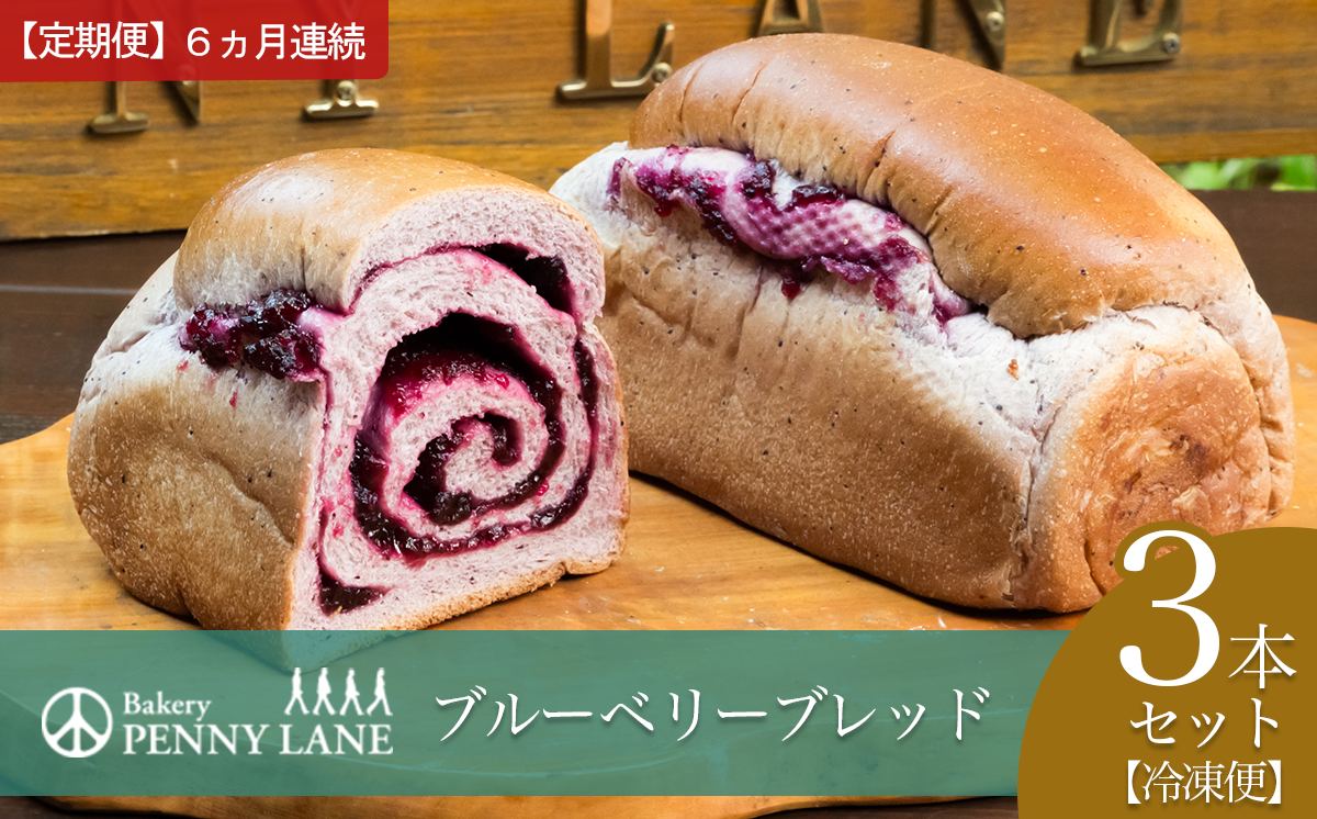 【6ヵ月定期便】ペニーレインのブルーベリーブレッド3本セット【 パン 冷凍 人気 菓子パン パン屋 茨城県 つくば市 ブルーベリー ブルーベリージャム ブルーベリーソース 冷凍パン お取り寄せ おやつ 朝食 ベーカリー グルメ プレゼント 定期便 冷凍便 】