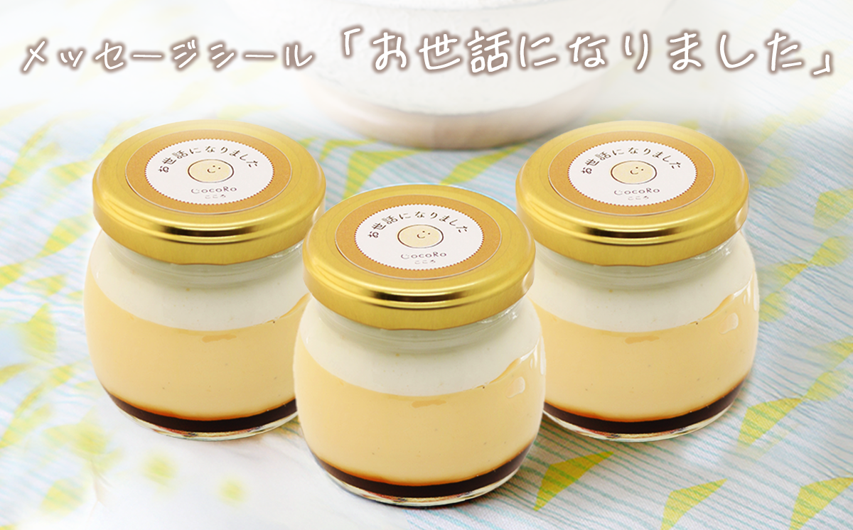 CocoRoプリン 3個セット（ ギフト包装 ＋ メッセージシール「お世話になりました」 ）【 茨城県 つくば市 プリン スイーツ 生クリーム カスタードクリーム バニラ 牛乳 卵 国産 甘味 お菓子 デザート ギフト 8000 】