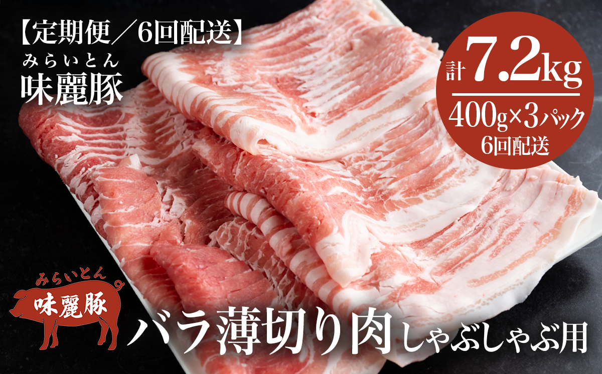 【6ヶ月定期便】しゃぶしゃぶ用豚バラ1.2kg! ブランド豚コンテスト優秀賞受賞 みらい豚バラ薄切り【 400g × 3パック 】村下商事【 豚肉 豚 バラ肉 しゃぶしゃぶ ぶた肉 ポーク 冷凍 茨城県 つくば市 小分け パック 】
