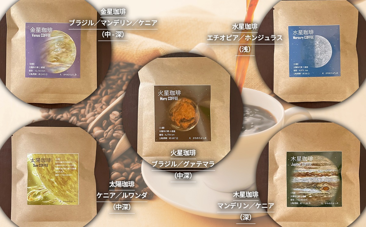 もっくん珈琲のドリップコーヒー　『太陽系珈琲』5種×4セット計20個　【 コーヒー 珈琲 ドリップコーヒー ドリップバッグ 自家焙煎 スペシャルティコーヒー ギフト 茨城県 つくば市 】