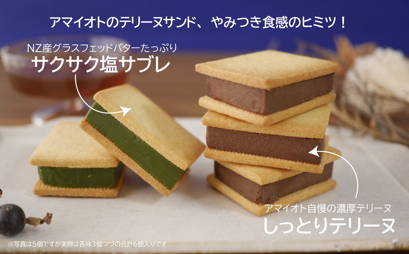 アマイオトの「濃厚抹茶テリーヌサンド3個＆芳醇ショコラテリーヌサンド3個セット」【 テリーヌ テリーヌサンド 焼き菓子 スイーツ サクサク しっとり バレンタイン ホワイトデー ご褒美 デザート お取り寄せ 茨城県 つくば市 】