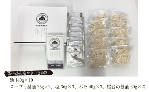 松屋製麺所謹製 松屋らーめんセット ( 10食入り )＜離島・沖縄配送不可＞【 ラーメン 拉麺 スープ 醤油 味噌 塩 国産小麦100% 茨城県 つくば市 】