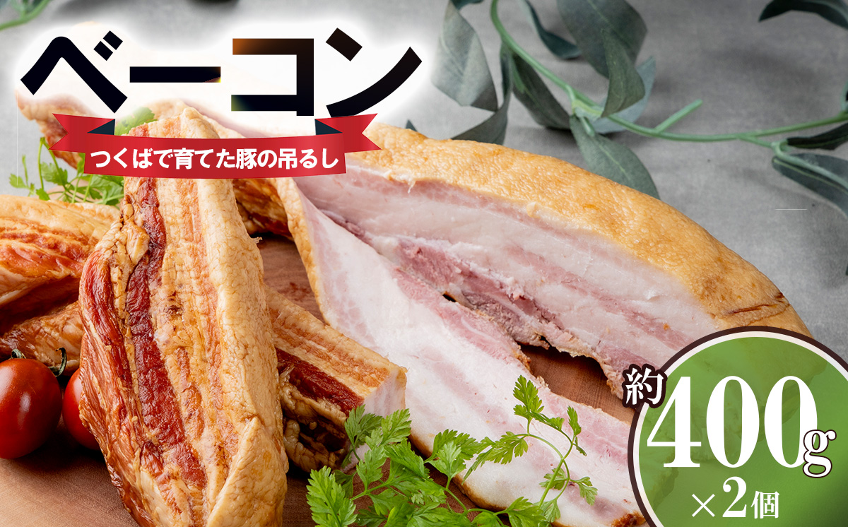 つくばで育てた豚の吊るしベーコン ２個セット【 豚肉 おつまみ 肉 加工品 ハム 茨城県 つくば市 冷蔵 セット ポーク 手作り 】