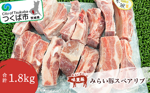 みらい豚 スペアリブ 1.8kg 村下商事【 豚肉 豚 ぶた肉 ポーク 冷凍 骨付き 銘柄豚 味麗豚 茨城県 つくば市 】