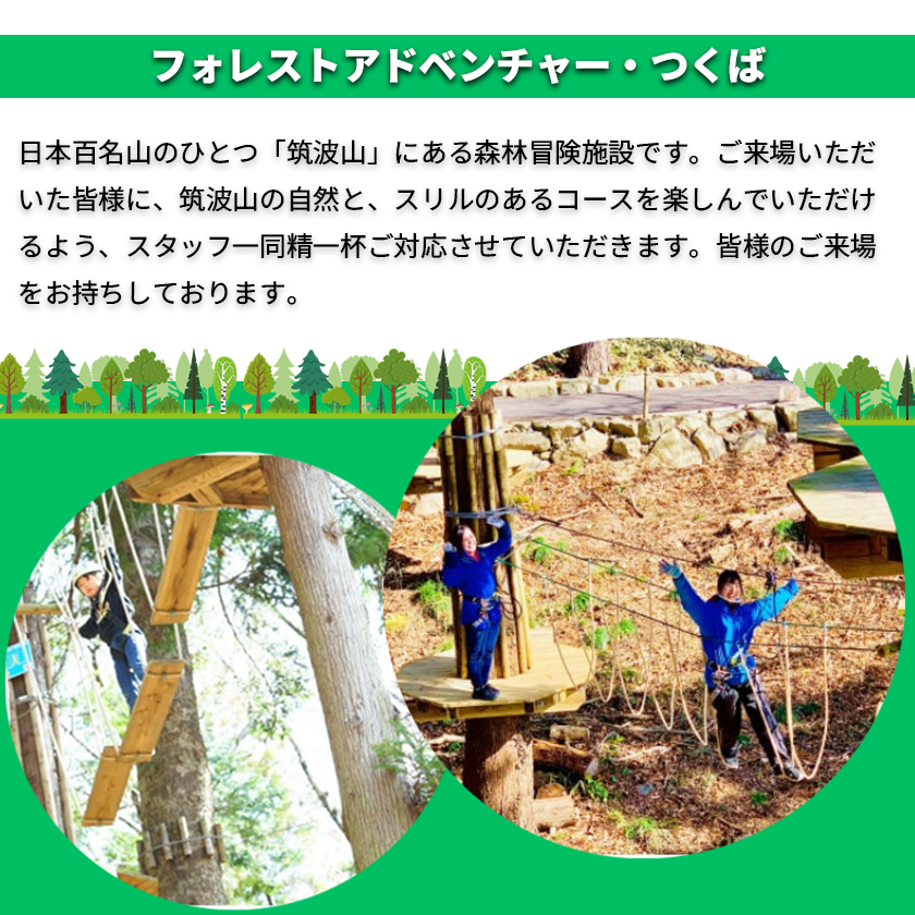 フォレストアドベンチャー ・ つくば ＜アドベンチャーコース＞ 4名様 体験チケット【 つくば市 茨城県 筑波山 レジャー アウトドア 自然体験 ジップ 体験型 】