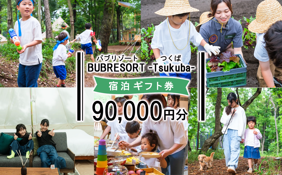 【ふるさとeチケット】 BUB RESORT Tsukuba 利用クーポン券 ( 90000円分 ）【 茨城県 つくば市 関東 グランピング 宿泊券 宿泊チケット 宿泊補助券 宿泊利用券 キャンプ リゾート 大自然 体験 体験型 アクティビティ 宿泊 家族 子供 子連れ ファミリー 食事 フレンチ ニューオープン バブリゾート BUB BUBRESORT サウナ  夏休み 】