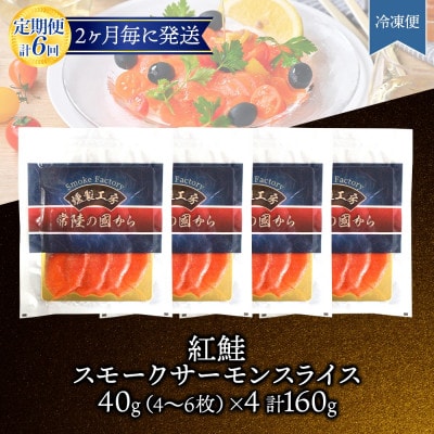 【2ヵ月毎定期便】紅鮭スモークサーモン スライス 40g×4パック全6回【配送不可地域：離島】【4076808】