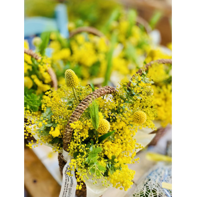 (3月発送)ミモザのバスケットアレンジ【限定品】おしゃれなお花をインテリア・壁飾り・プレゼント に!【配送不可地域：離島】【1581813】