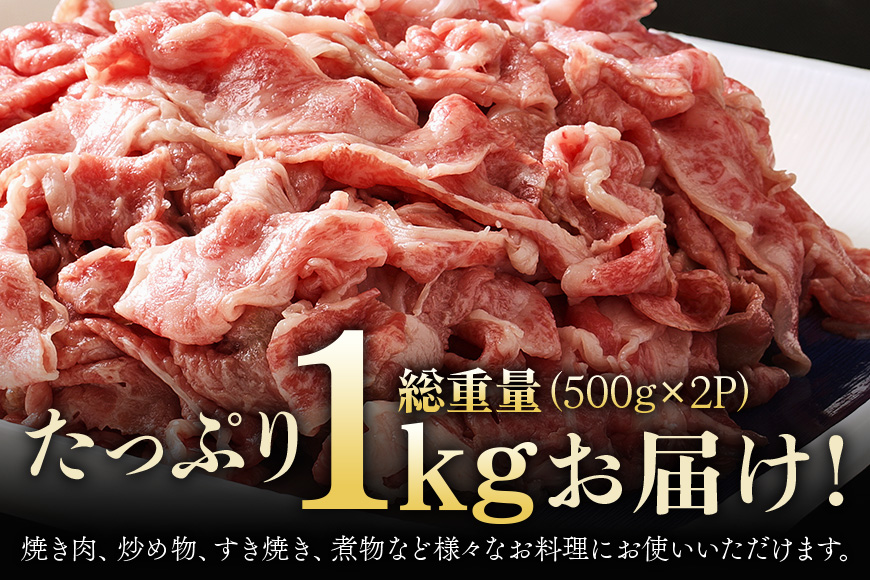 茨城県産 常陸牛 切り落とし 1kg (500g×2パック) 国産 和牛 牛 牛肉 ブランド牛 肉質柔らか ジューシー 焼肉 すき焼き 煮物 炒め物 小分け パック 冷凍配送 BBQ 贈答用 ギフト 茨城県 潮来市 【茨城県共通返礼品（茨城県産）】(A12-006)