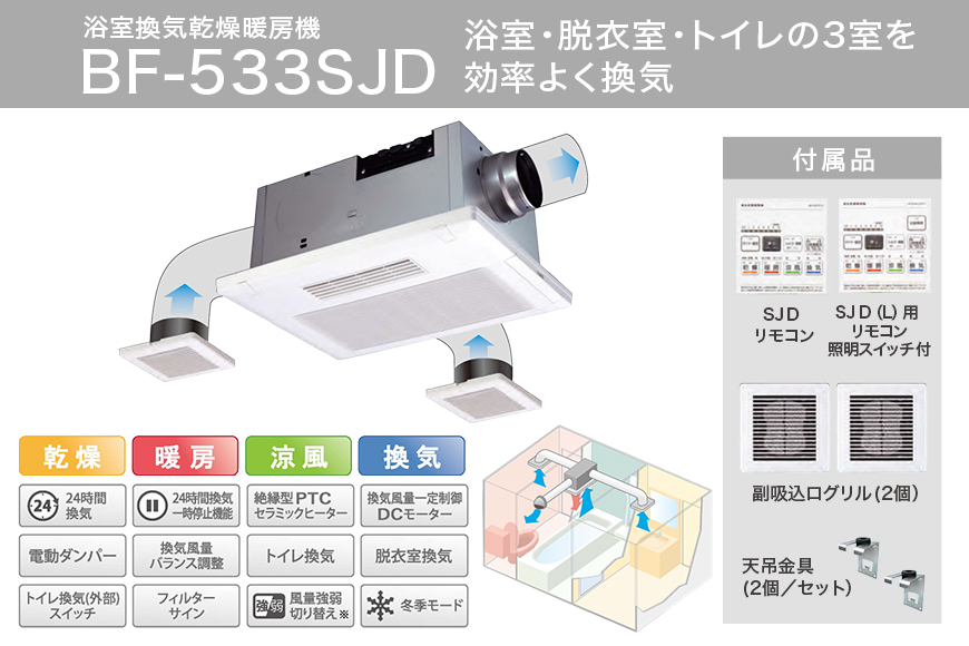 浴室換気乾燥暖房機：BF-533SJD/3室換気･セラミックヒータータイプ 茨城県 潮来市 A41-006