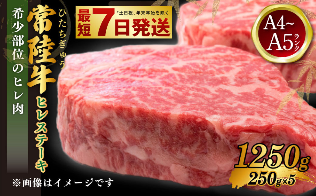 常陸牛 ヒレステーキ 250g×5枚 合計1,250g 国産牛 茨城県産 牛ヒレ肉 牛肉 ヒレ 牛ヒレステーキ