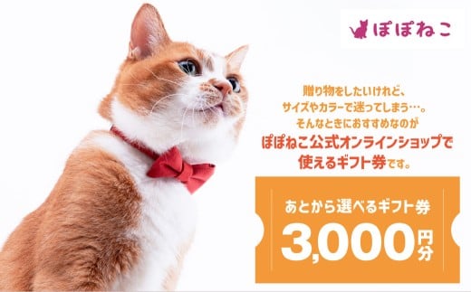 ぽぽねこギフト券（封筒タイプ）3,000円分「共通返礼品」 商品券 オンラインショップ 猫 ネコ