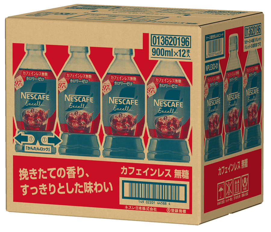 [定期便／4ヶ月] ネスカフェ エクセラ ボトルコーヒー カフェインレス無糖 (900ml×12本)×4回｜珈琲 アイスコーヒー ペットボトル ケース カフェ ギフト ネスレ [2060]