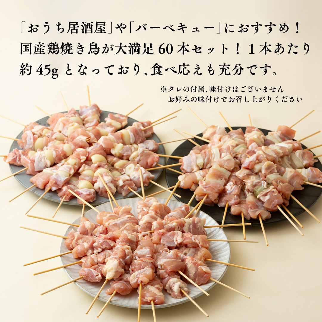 1本45g！合計約2700g！食べ応えバツグン、つくば鶏 焼き鳥 モモ 3種60本 セット （各20本入り） 焼鳥 鶏肉 おかず おつまみ [AI11-NT]