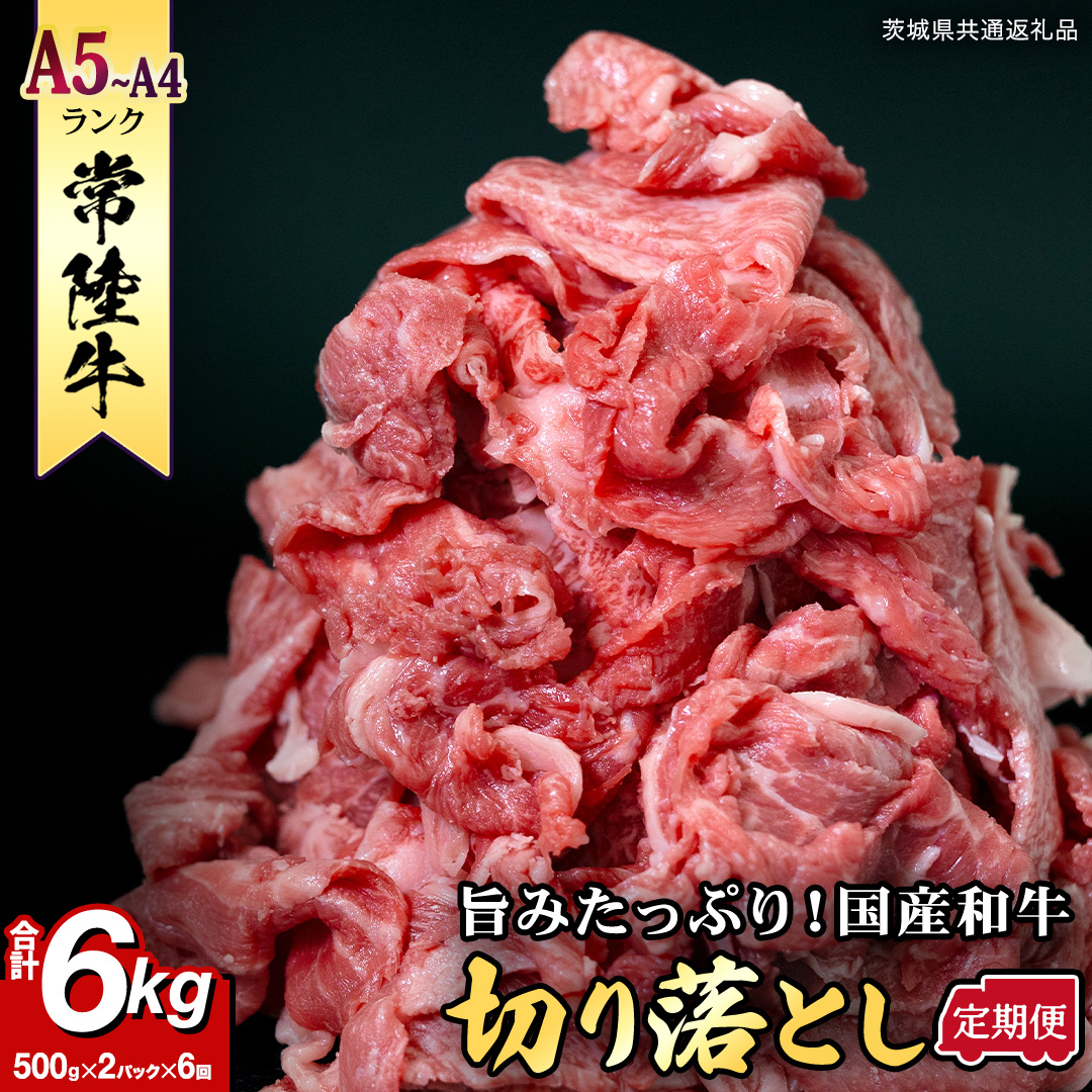 【定期便】 全6回 【 常陸牛 】 切り落とし 1kg (茨城県共通返礼品) 国産 切落し 焼肉 焼き肉 お肉 A4ランク A5ランク ブランド牛 小分け  [BX88-NT]