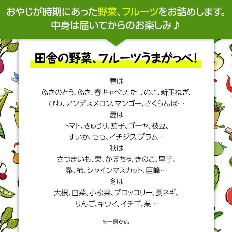 【 定期便 】 旬のフルーツ と 野菜 の セット 毎月1回1年コース(計12回) 田舎の頑固おやじが厳選！ フルーツ 果物 旬 季節 旬野菜 [BI327-NT]