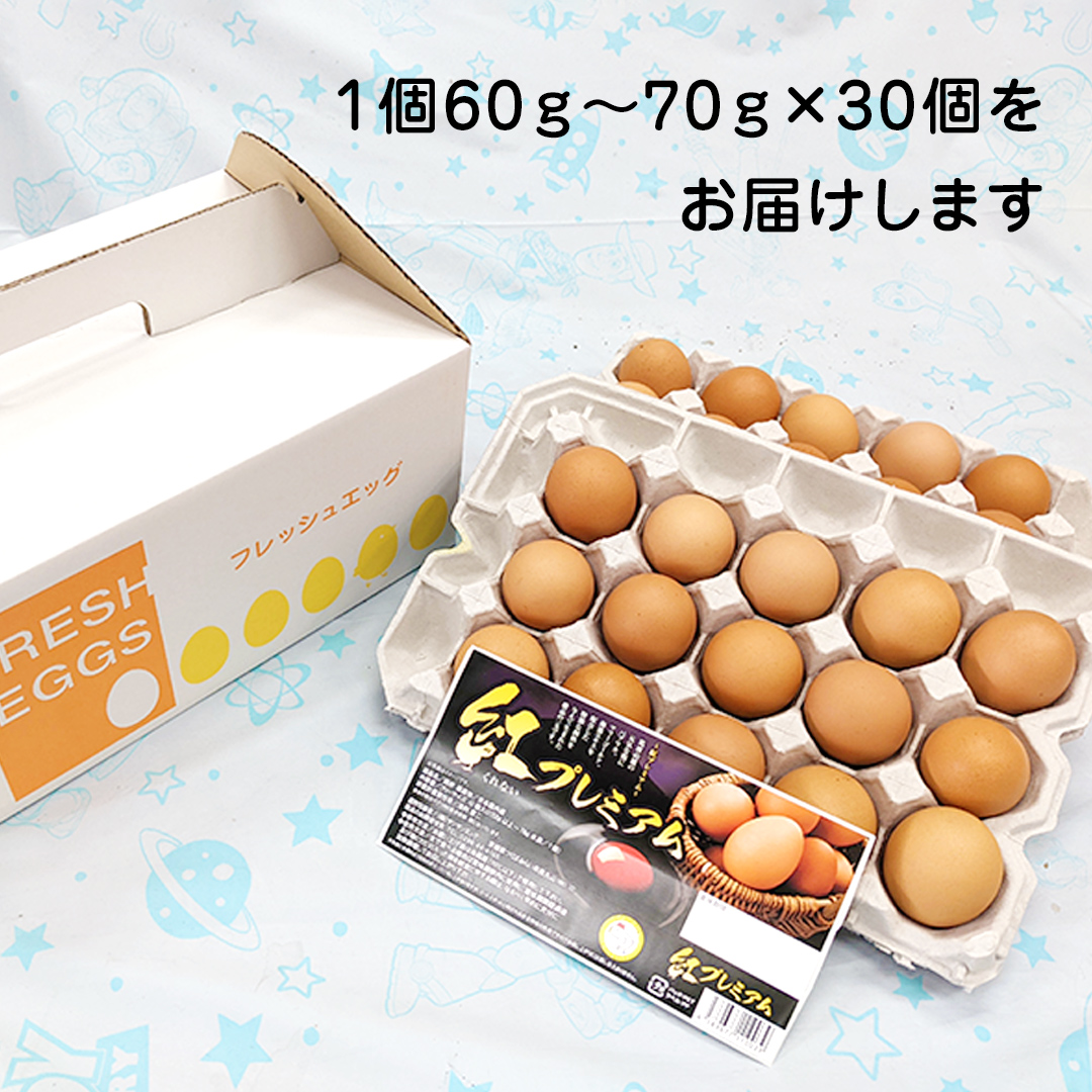 【 お歳暮 】 紅プレミアム 卵 30個 （ 25個 入り ＋ 割れ保障 5個 ） 熨斗付き 御歳暮  独自飼料 濃厚 おいしい玉子 玉子 たまご サンサンエッグ タンパク質 [CX02-NT]