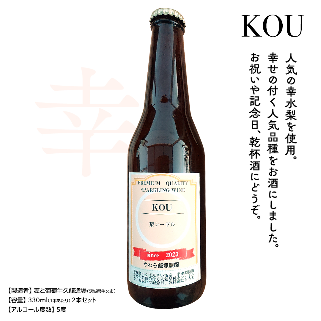 つくばみらい市産の 梨 を使った スパークリングワイン 「 KOU 」 2本 入 ワイン シードル お酒 酒 果実酒 フルーツ 果物 なし [CZ04-NT]