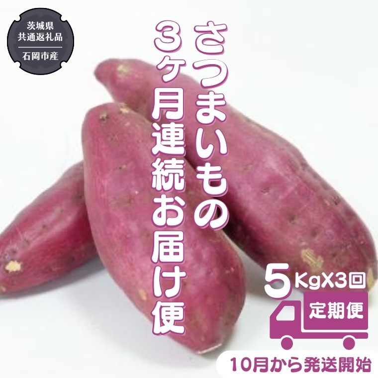 【 定期便 】 合計15kgお届け さつまいもの3ヶ月連続お届け便 5kg×3回 【令和6年10月から発送開始】（県内共通返礼品：行方市産） 野菜 サツマイモ いも 芋 スイーツ シルクスイート べにはるか 紅あずま 定期便 [BI347-NT]